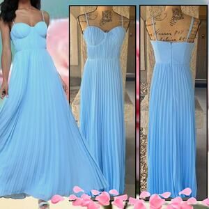 Lulus Admirable Elegance Light Blue Pleated Bustier Maxi Dress Size M